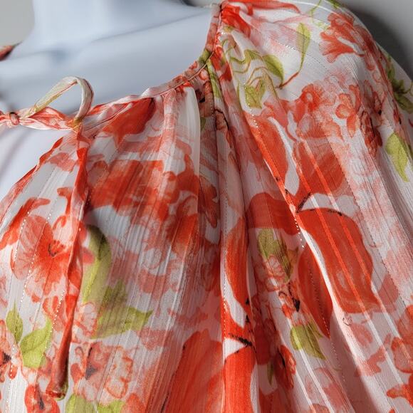 Joie Floral Peasant Blouse Size M Peach Pink Boho Sheer Lined Romantic Fall - Picture 4 of 10